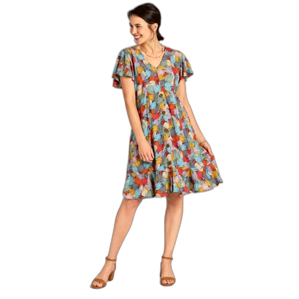 Parsley and Sage Dress Bright Hosta Leaves Pockets Vneck Short Sleeve Large